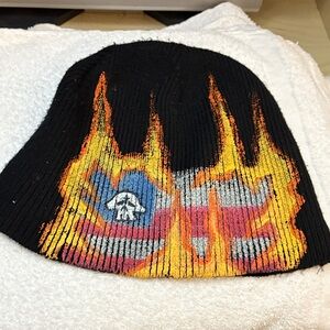Bbdr vintage Men's Black Beanie with Flame and Flag Design